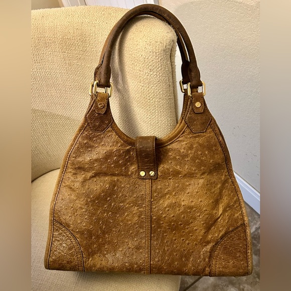 MICHAEL Michael Kors Distressed Ostrich Embossed Leather Shoulder Bag. - Picture 3 of 16